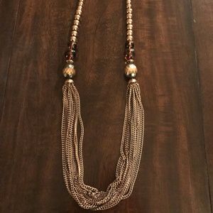 Long Copper Bead & Multi-Chain Necklace